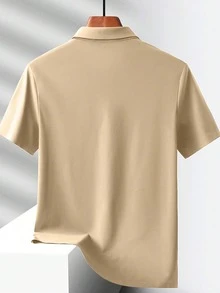 1 pieza Camisa polo de unicolor tipo seda para hombre, deportiva - Caqui - Ver 2