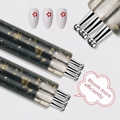 כלי ניקוד לציפורניים נצנצים שחורים וזהובים 5 ב-1, עט ניקוד חרוזים עגולים ממתכת לעיצוב ציפורניים, מברשת ניקוד פרחים לציפורניים, עט ניקוד חרוזים עגולים ממתכת עם עיצוב חרוזים עגולים, כלי ציור ליצירת נקודות, דוגמאות, פרחים, מתאים לעיצוב ציפורניים ביתי עשה זאת בעצמך