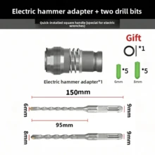 Adaptador convertidor de martillo eléctrico, adecuado para alta potencia, ligero, compacto cuadrado convertidor para perforar concreto en paredes de cemento. - Plateado - Ver 2