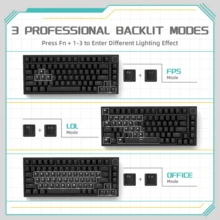 AJAZZ AK820 75% 布局有线机械游戏键盘，带音量旋钮、朝南 LED 背光、PBT 键帽、纯色背光热插拔机械键盘、符合人体工程学设计、可拆卸 USB-C 连接线、附赠拔键器 - 双手均可使用；AK820 - 查看 7