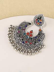 1对时尚多色水钻耳环，欧美风格（耳环具有复古哑光黑色效果，不均匀属于正常现象，水钻位置未固定） - 銀色 - 查看 4