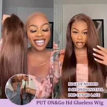 Chocolate Brown 5x5 4X4 Pre Cut Glueless Bone Straight Lace Front Wigs Brazilian Human Blended Hair 13x4 13*6 HD Transparent Lace Front For Women 5x5 4x4 Wear And Go Glueless Brazilian Virgin Hair Lace Closure Wig 200% Density Pre Plucked With Baby Hair Hairline Suitable To Wear - S4 - View 5