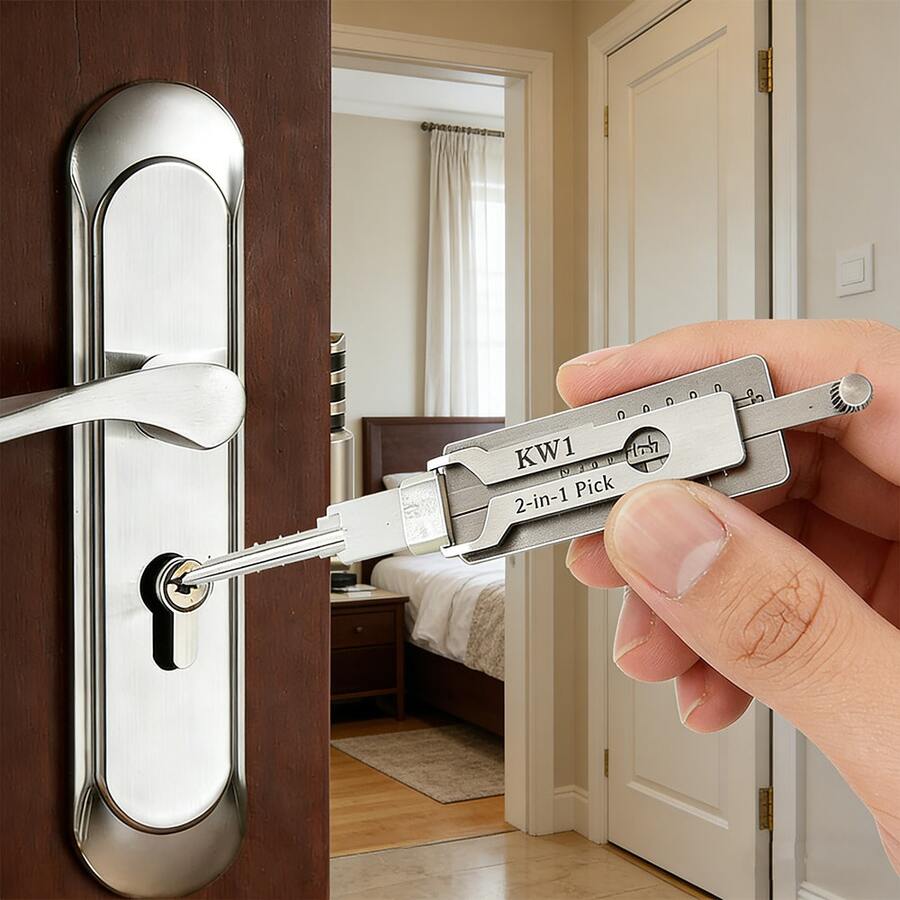 suli Professional KW1 2-In-1 Stainless Steel Key Decoder Portable Locksmith Tool With Precision Hook & O-Ring Pickup Repair Kit