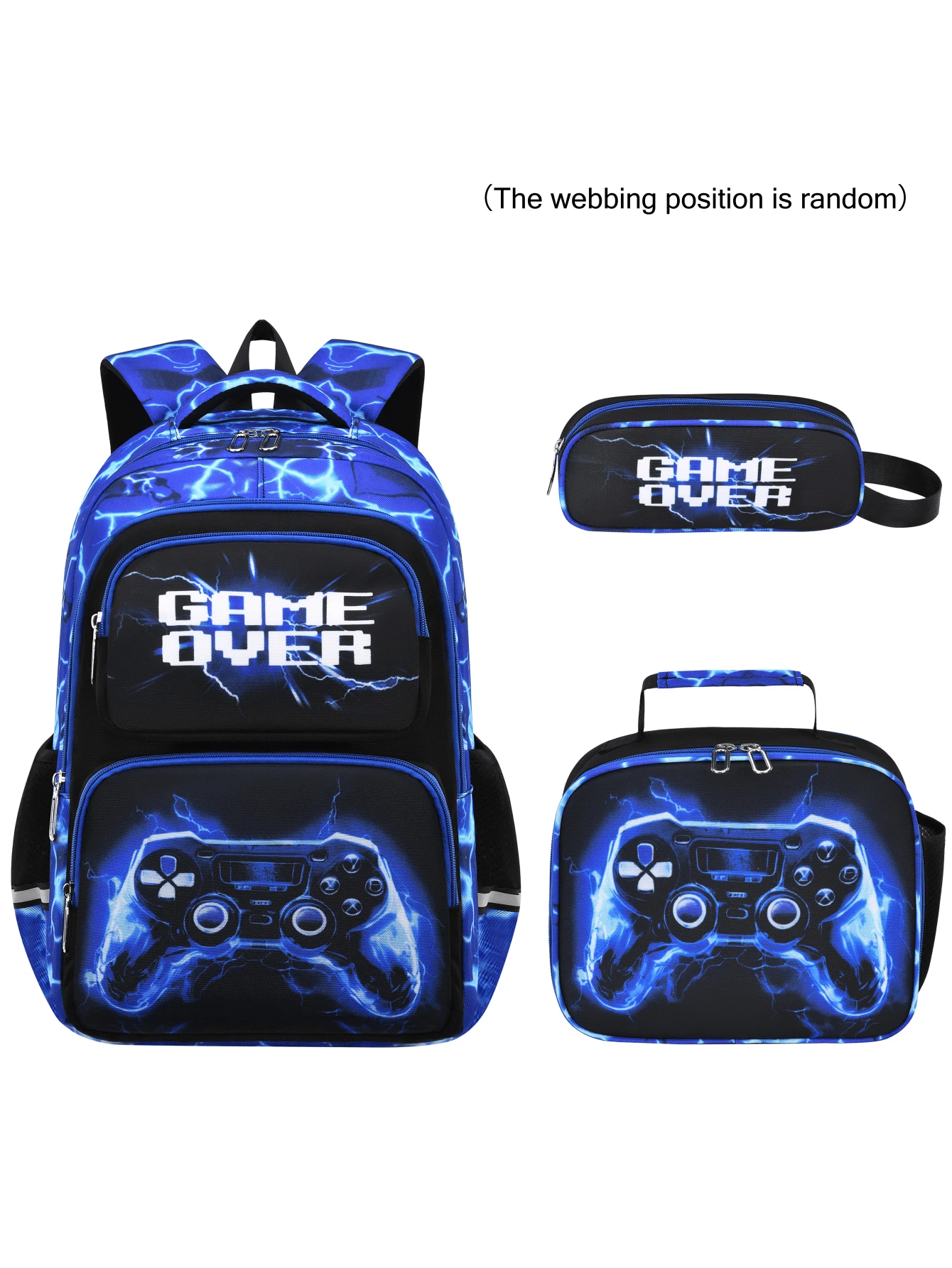 1 Set Mochila y Bolsa de Almuerzo para Niños, Mochila con Estampado de Mando de Juego, Cierre con Cremallera, Diseño Multipocket, Adecuado para Uso Diario, Conjunto Camuflaje Azul/Rojo - A - Ver 1