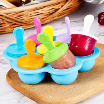 1 Piece DIY Homemade Ice Cream Mold, Silicone Popsicle Mold, With Seven Hole Integrated Seven Color Popsicle Ice Grid Mold, Pudding Mold, Color Random