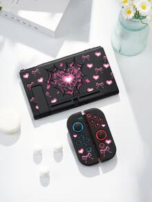 1个粉色爱心蜘蛛网图案Switch保护套/收纳袋，适用于Switch2 (2025)/Switch OLED/Switch NS/Lite，新款第二代Switch游戏配件保护套，加长电池版游戏机配件保护套，送给Switch玩家的最佳礼物 - 彩色 - 查看 5