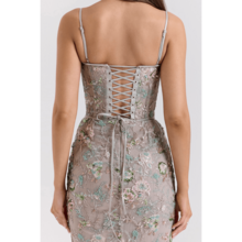 Temperament Elegant Low Neck Sleeveless Sexy Backless Lace-Up Dress - 灰色 - 查看 3