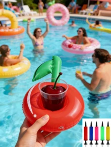 6/4/2/1pc Inflatable Single/Double Cherry Cup Holder, Floating Cup Coaster For Pool Party, Swimming Pool Drink Holder - Multicolor - View 10