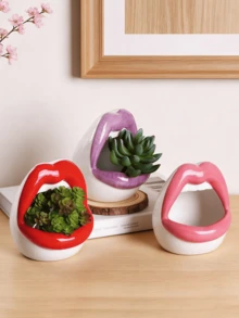 1 chậu trồng cây hình môi đỏ độc đáo - Chậu trồng cây mọng nước/xương rồng nghệ thuật và sáng tạo có ngăn chứa đồ, nhẹ, thích hợp trang trí trong nhà/ngoài trời, quà tặng tân gia hoàn hảo. - nhiều màu - Xem 5