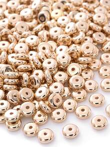 100/200 peças Contas Planas de Roda CCB, Contas Soltas Redondas Planas em Várias Cores e Tamanhos, para Acessórios de Fabricação de Joias, Pulseiras, Colares DIY - Dourado - Visão 6