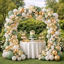 Eucalyptus Green And Gold Balloon Kit 115 Balloons + 5m Ribbon Smooth Metallic Balloon For Deconstructed Arch Chrome Balloon Party Decoration 6" 8" 10" 12'' Inches - Green - View 2