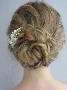 1 pièce Peigne à cheveux de mariée minimaliste en faux perles pour femmes, convient pour le port quotidien et les occasions de mariage, été, plage - Doré - Voir 3