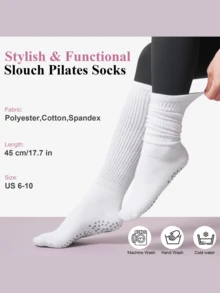 4 Pairs Pilates Slouch Crew Socks For Women Grip Yoga Socks Non Slip Grippers For Barre Ballet Dance Hospital Workout Black White Pink Gray - Mực in đen, trắng và xám 4PT - Xem 4
