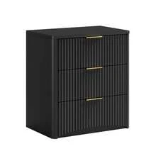 Classic Bedside Table With Three Spacious Drawers – Unique Grooved Design, High-Quality Metal Handles And Silent Drawer Slides – Sturdy Base – Black - Black - View 8