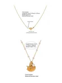 VceTd Dây chuyền mặt dây bằng thép không gỉ (1/2 chiếc) với hình sao biển/vỏ sò/cá heo, thích hợp cho phụ nữ đeo khi đi nghỉ mát ở bãi biển hoặc làm quà tặng cho bạn bè vào dịp lễ. - Vàng - Xem 14