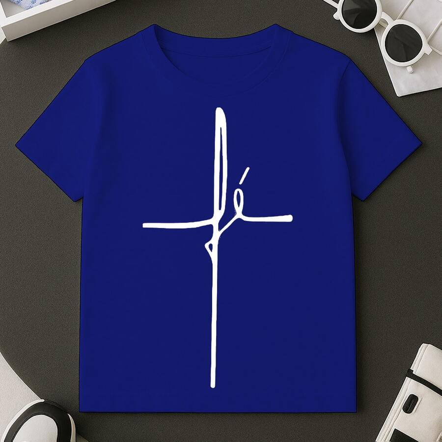 Printed T-Shirt With Faith Text, 100% Premium Cotton Men's, Sizes 2 To GG - Navy Blue - View 1