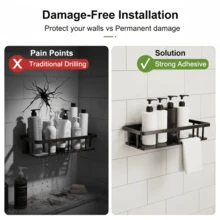 1/2/3pcs Black Wall-Mounted Shower Caddy Set, No-Drill Hanging Storage Rack, Space-Saving Organizer For Shampoo, Conditioner And More, Modern Bathroom Storage Solution, Minimalist Easy Install - Multicolor - View 5
