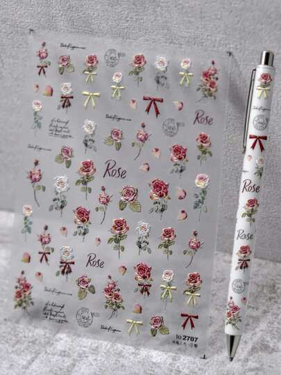 1张复古玫瑰蝴蝶结压纹贴纸，适用于剪贴簿、计划本、相册、笔记本电脑、手机壳、笔、杯子、杂志、文具盒、桌面装饰、返校用品