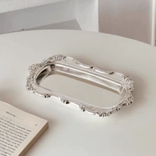 1pc Metal Embossed Tray, Multi-Functional Incense, Jewelry Storage Dish, Cake, Fruit, Snack Plate, Rectangular Towel Dish, Luxury Photography Prop - Multicolor - View 11