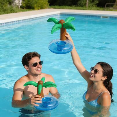 Piscina inflable portátil con diseño de isla y portavasos multicolor