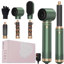 ATOPSKINS 5-In-1 Multi-Function Hot Styling Brush & Curling Iron | 3 Temperature Settings, 5 Interchangeable Heads For Curls, Waves, Smooth Styles | Detachable Design, Auto Curling | Versatile Professional Hair Styling Tool, Compact & Portable - 美規A型插(110-127V) - 查看 15