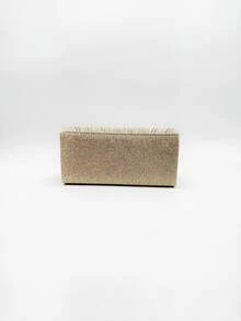 French Pleated Fan-Shaped Evening Clutch | Minimalist Yet Luxurious Handbag | Silver & Champagne Gold Dual-Tone Wedding Party Bag - Champagne - View 5