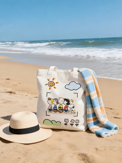 SNOOPY 1个史努比帆布手提袋，可爱卡通印花，是返校、生日、情人节和节假日的理想礼物，非常适合送给好朋友和同学。