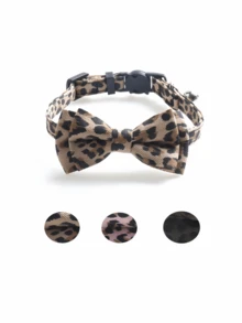 Adjustable Nylon Leopard Print Wild Dog Collar Set - Yellow - View 6