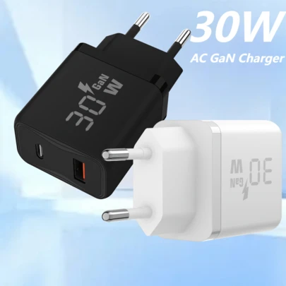 Bộ sạc USB-C 30W, 2 cổng sạc nhanh PD 30W & QC 18W, với 1 cổng USB-A và 1 cổng USB-C, bộ chuyển đổi nguồn đa năng, tương thích với iPhone 17, 16, 15 Series, Galaxy S25, S24, S23 Series, điện thoại thông minh - Màu đen và trắng