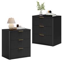Classic Bedside Table With Three Spacious Drawers – Unique Grooved Design, High-Quality Metal Handles And Silent Drawer Slides – Sturdy Base – Black - Black - View 4