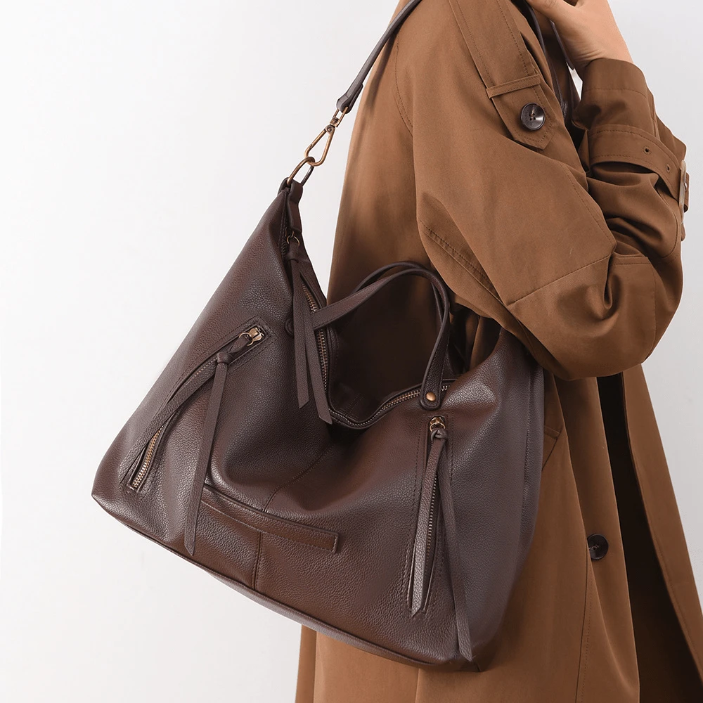 Large Capacity Handbag For Women, Elegant Top Handle Boston Bag With Premium Faux Leather, Chic Textured Commuter Satchel With Multi-Pockets, Fast Shipping From CA Fits Tablet - màu nâu - Xem 1