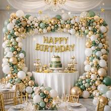 Eucalyptus Green And Gold Balloon Kit 115 Balloons + 5m Ribbon Smooth Metallic Balloon For Deconstructed Arch Chrome Balloon Party Decoration 6" 8" 10" 12'' Inches - Green - View 5