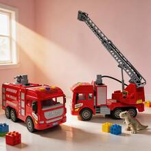 Feuerwehrauto Spielzeug, Feuerwehr Rettungsfahrzeug Spielzeug mit Licht und Ton, Reibungsgetrieben, geeignet für tägliches Spielen, Feuerwehr-Rollenspiele, Schulmaterial, Partytüten, Outdoor-Spielzeug, Kindergeburtstag, Spielzeug für Jungen, interaktive Spiele - Verschiedenfarbig - Übersicht 2