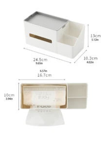 1pc Tissue Box With Storage Function - Modern Design, Multifunctional Desktop Storage Box For Living Room And Bedroom, Living Room Tissue Box, Remote Control Storage Box, Practical Hook, Simple Home Living Room Bathroom Desktop Multi-Layer Tissue Storage Box - Grey - View 3