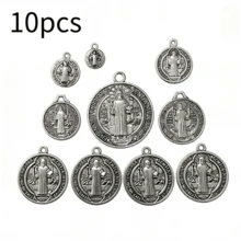 Mặt dây chuyền hình Thánh Benedict, Thánh giá Chúa Giêsu, Mặt dây chuyền Thánh Benedict Công giáo, Dây chuyền, Vòng tay, Trang sức tôn giáo thủ công tự làm. - Bạc - Xem 9
