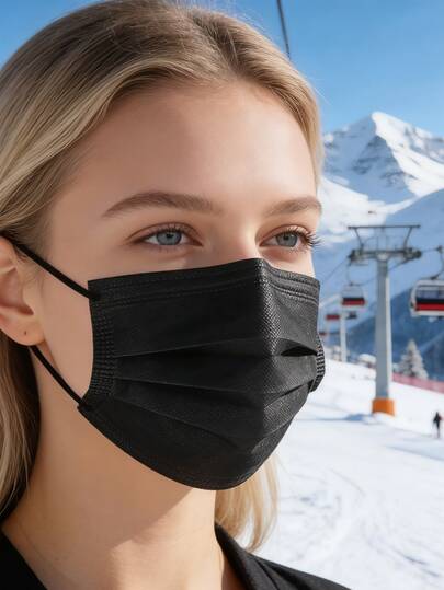 [50 Pieces ] Black Disposable Mask, 3-Layer Adult Mask, Elastic Earring Mask, Breathable And Comfortable, Ear Loops, Suitable For Home, Office, School, Outdoor, Disposable Ear Rack, Home, Travel, Office, School, Work, Outdoor