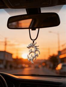 Adorno de coche con dragón iluminado de estilo elegante - Colgante de dragón de metal plateado con llamas, que irradia luz azul, naranja y verde; un accesorio de interior de coche audaz diseñado para conductores individualistas. - A - Ver 8
