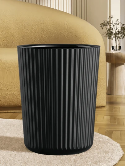 1pc Minimalist Striped Trash Can, White/Black/Beige For Bedroom, Living Room, Bathroom, Waste Storage Bin, Suitable For Home & Office
