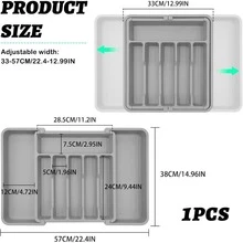 Kitchen Knife Drawer Organizer, Expandable Adjustable Cutlery Rack, Non-Slip Knife And Fork Tray, 6-8 Compartment Design, Dimensions 22.4 X 15 X 11.3 Inches, Multi-Functional Utensil Storage, Suitable For Cosmetics, Office Supplies, And Tableware - Xám - Xem 7