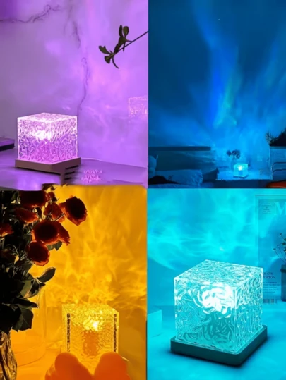 1个水波纹北极光方形灯，16种灯光颜色，触摸和遥控操作，营造浪漫温馨的氛围，RGB氛围夜灯，卧室星空投影灯，浪漫装饰灯，婚礼装饰灯，独特的节日礼物