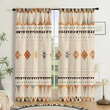 2pcs Geometric Art Printed Semi-Sheer Curtains, Easy Hanging Rod Pocket Design, Suitable For Living Room/Bedroom/Office - Multicolor - View 15