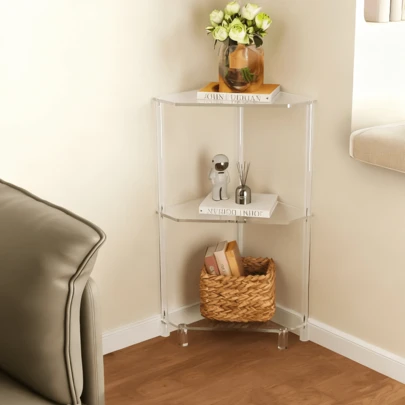 Clear Acrylic Corner Bathroom Storage Shelf, Vanity & Washroom Organizer For Toiletries, Space-Saving Home Accessory