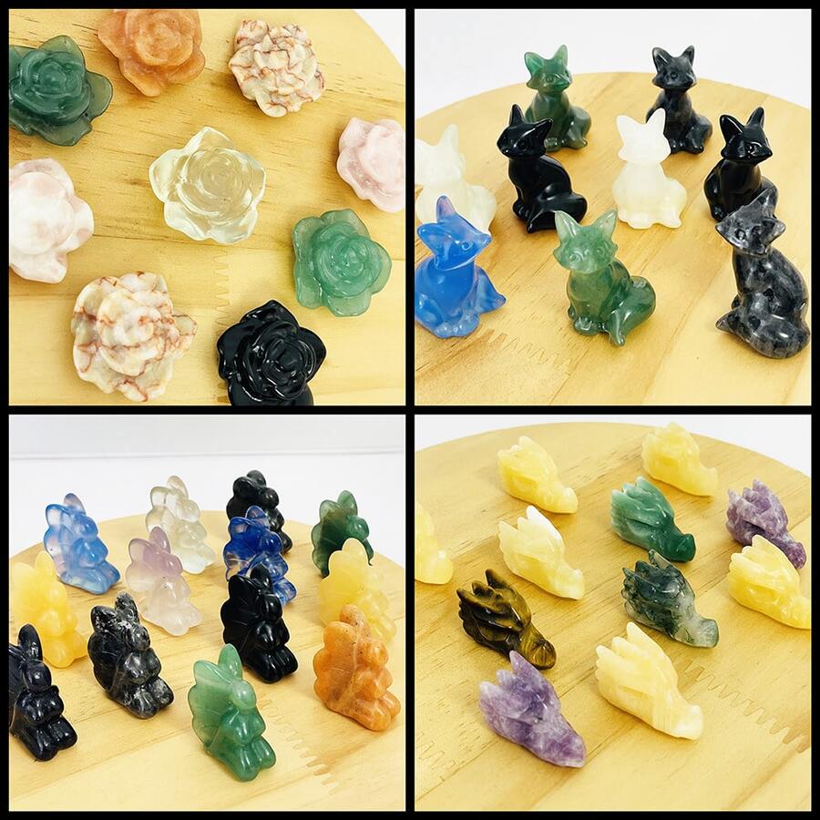 2 piezas de esculturas de cristal con diseños de flor, zorro, cabeza de dragón, hada, oso y gato, para colección, regalo y decoración del hogar.