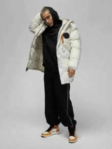 Nike Jordan 標貼Logo長袖雙面穿連帽棉服 男款 白色 - 白色(雙面穿) - 查看 1