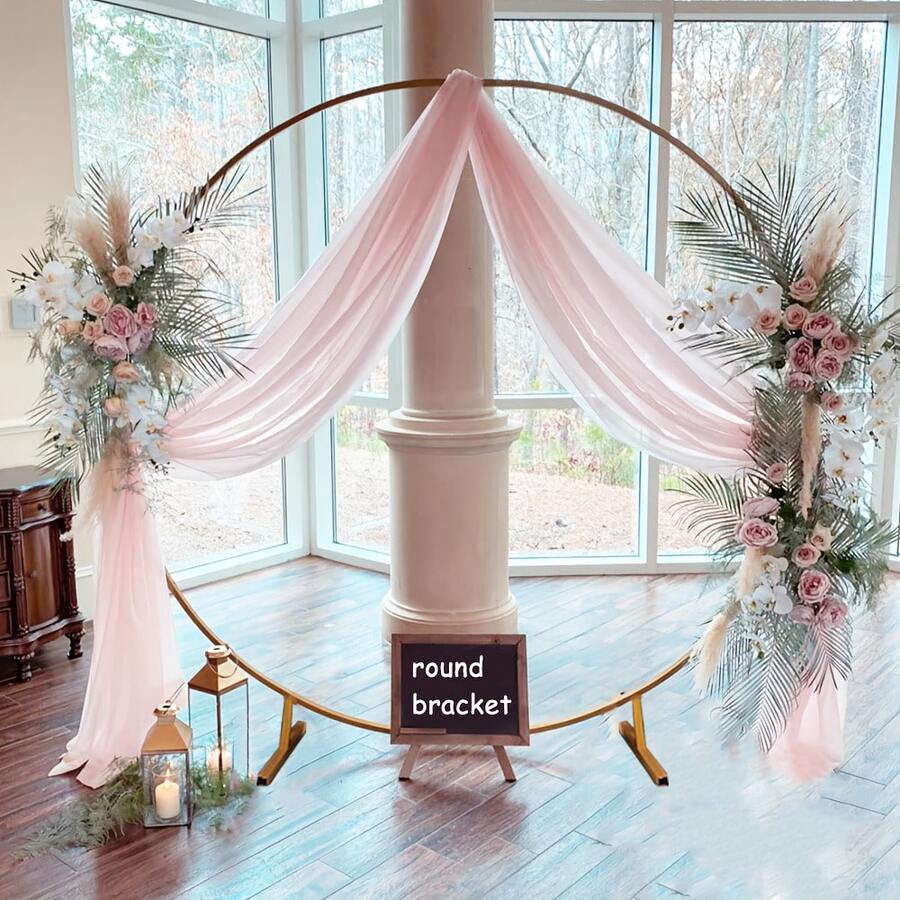 1个白色圆形背景架，圆形婚礼气球拱门框架套装，多种尺寸可选，适用于婚礼、情人节、周年纪念、生日派对、毕业照装饰和摄影背景（仅含圆形框架）