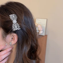1pc Diamond & Pearl Hollow Bowknot Minimalist Fashion Hair Clip - Silver - View 6