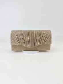 French Pleated Fan-Shaped Evening Clutch | Minimalist Yet Luxurious Handbag | Silver & Champagne Gold Dual-Tone Wedding Party Bag - Champagne - View 2