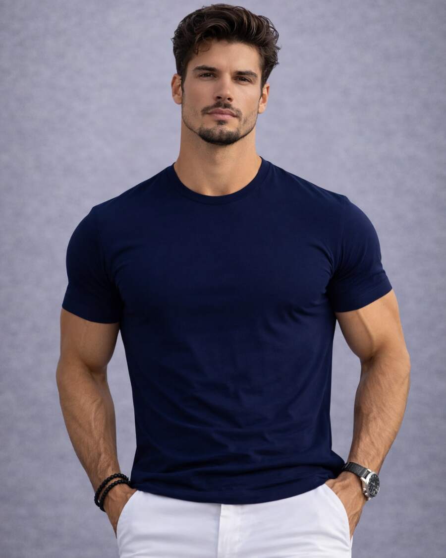 Tech Modal T-Shirt 92% Elastane 8% Modal Plain Anti-Odor Shirt For Men - Navy Blue - View 1