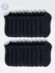 20双装女士黑色、白色、灰色短袜，时尚简约短袜 - 彩色 - 查看 8