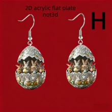 2pcs Easter Novelty Earrings, 2D Flat Cute Rabbit Design Acrylic Earrings - Multicolor - View 16